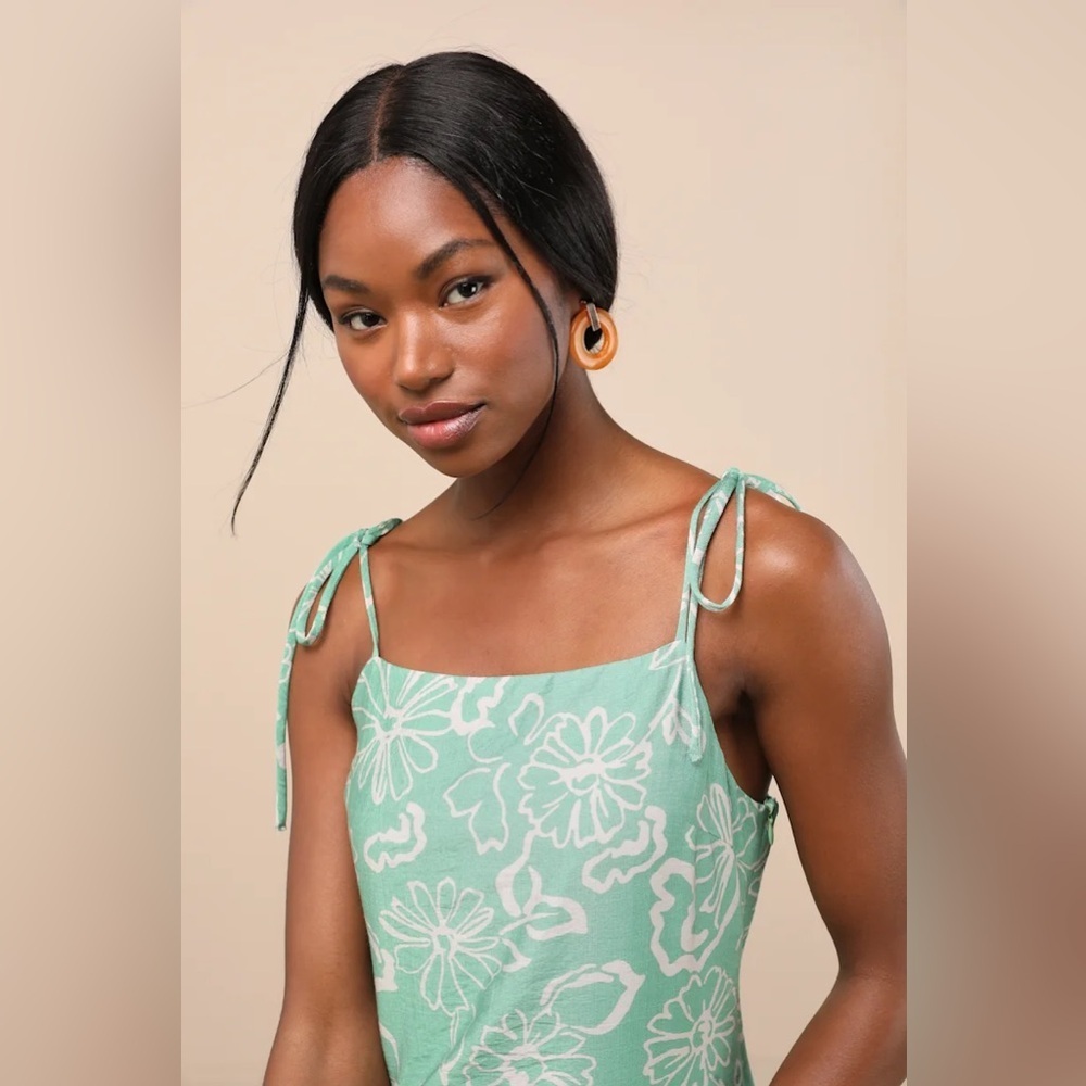 Lulus Harmonia Green Floral Print Tie-strap Mini Dress, SIZE XL - Picture 3 of 6